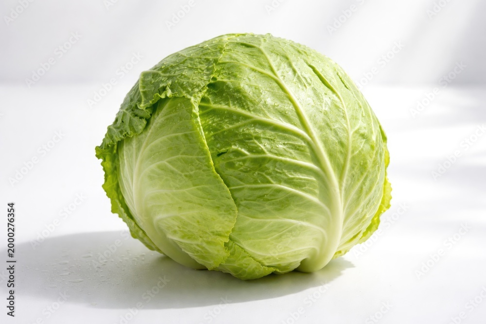 Fototapeta premium Fresh cabbage with natural lighting on a smooth white background