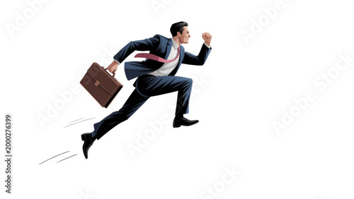 Businessman running with briefcase in modern office hallway Vector