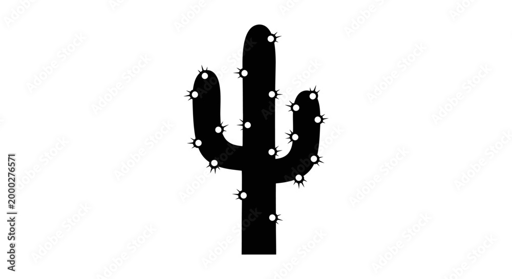 Naklejka premium Black cactus silhouette on white background vector illustration