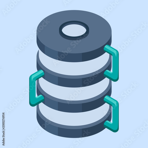 Isometric cloud database. Cloud computing and file cloud storage. Big data storage technology. Isometric technology. Vector illustration