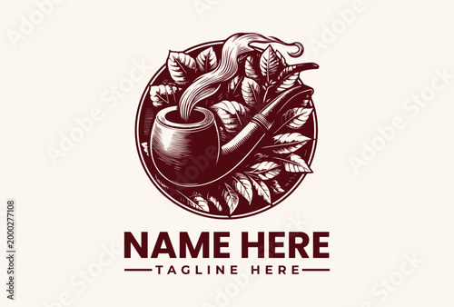 tobacco leaf and pipe logo template.