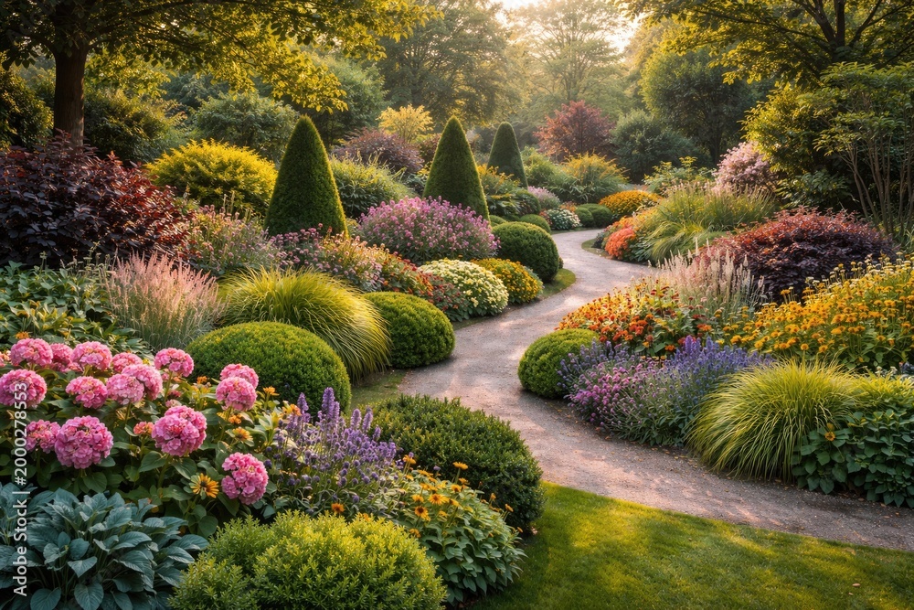 Obraz premium Beautiful garden with a series of ornamental plants arranged