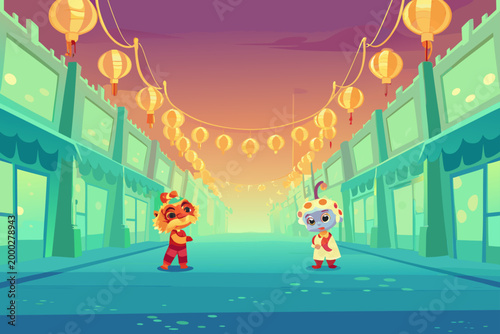 Chinatown Night Market Scene With Children Eating