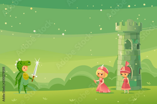 Dungeon Dragon Scene With Children Pretending a co