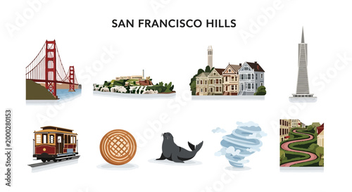 Cuadro en lienzo San Francisco Hills Cityscape Icon Set.