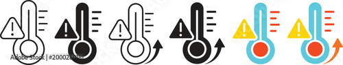Temperature warning vector icon set showing heat alerts and monitoring indicators.