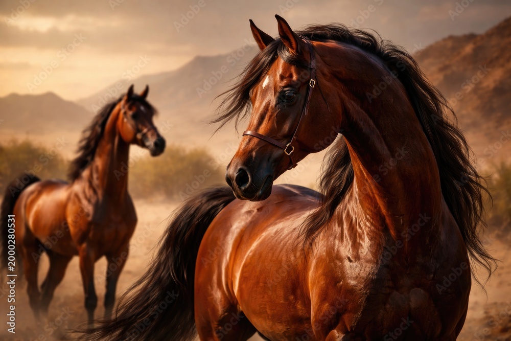 Obraz premium Fine art representation of brown purebred Arabian horses