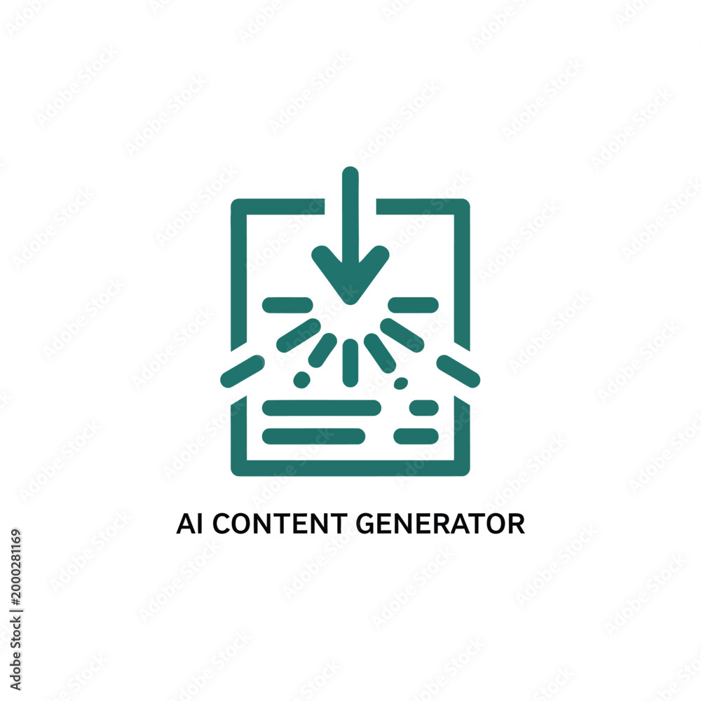 Fototapeta premium Ai content generator icon depicting paper document with digital spark and arrow.