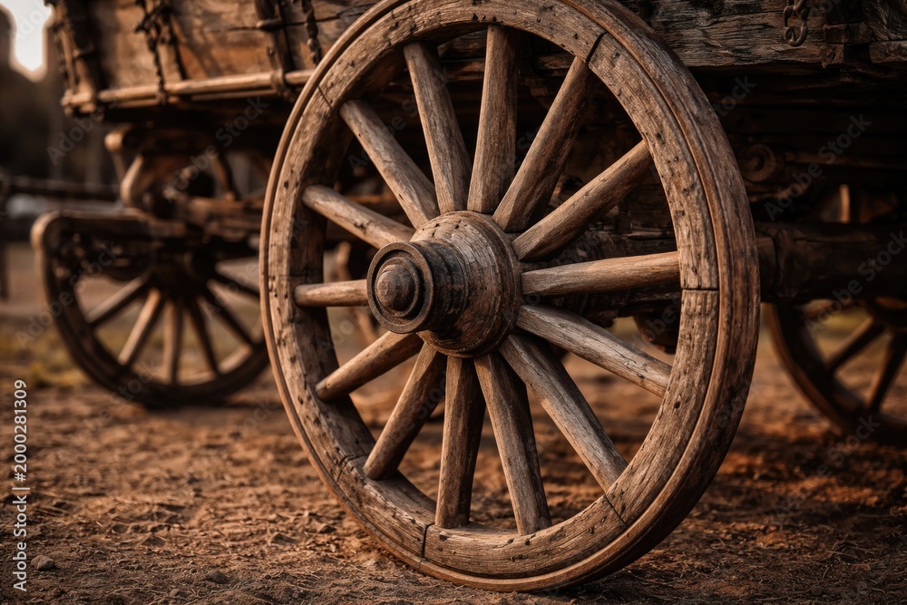 Fototapeta premium Old fashioned wooden wheel from a horse carriage