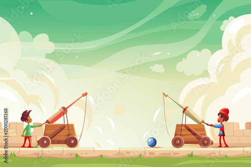 Siege Workshop Scene With Children Building Catapu