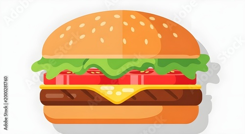 Cartoon Style Cheeseburger Flat Illustration Fast Food