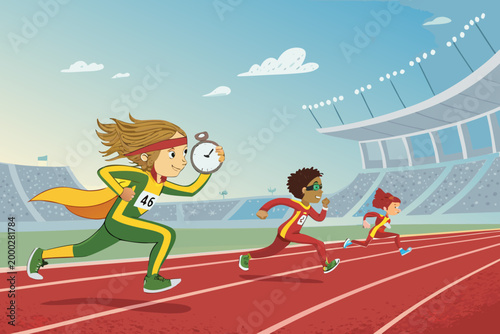 Super Speed Race Scene With Children Running so fa