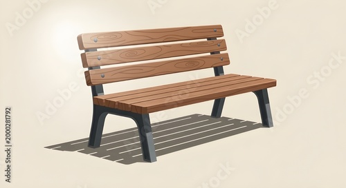 Wooden Park Bench Isolated Minimal Outdoor Furniture