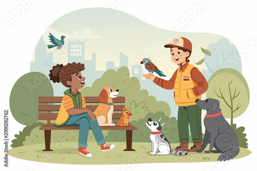 Tableau sur toile Animal Hero Scene With Children Who Can Talk to an