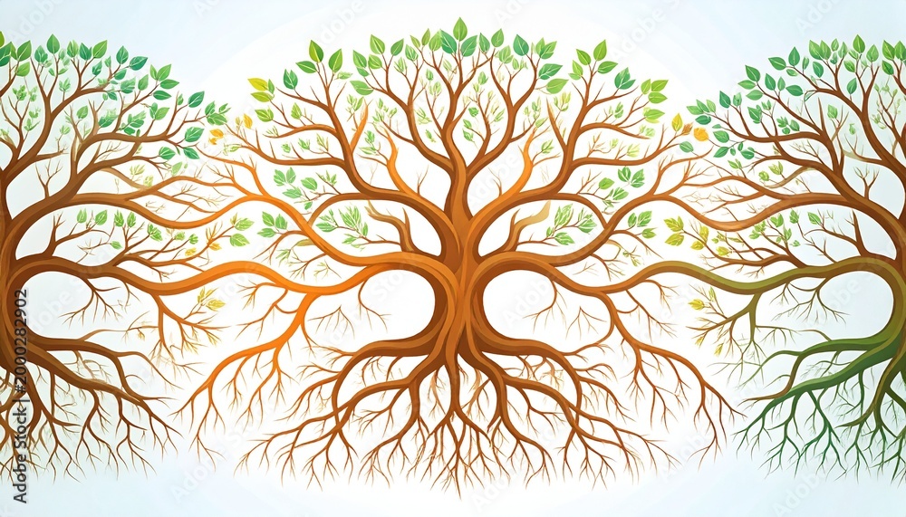 minimalist vector tree roots network pattern with earthy tones and organic flow