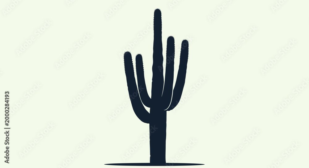 Fototapeta premium Silhouette of a large saguaro cactus against a simple pale background