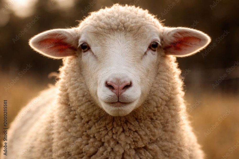 Obraz premium Close up shot of a calm sheep facing the camera with soft expression