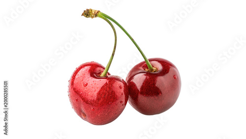Принти на полотні Two red cherries are placed next to each other isolated on transparent backgroun