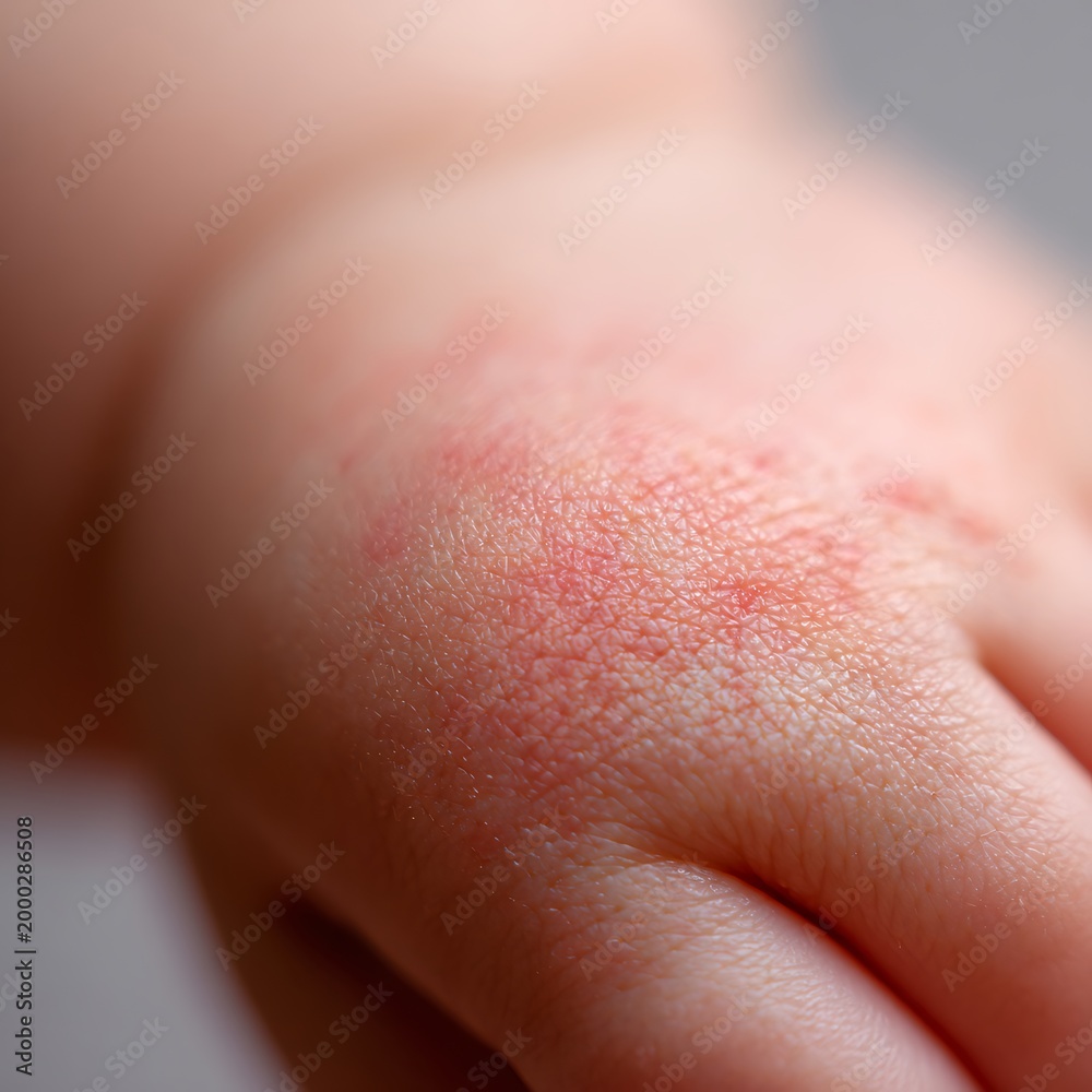 Fototapeta premium close up baby skin check by dermatologist, natural texture with mild redness, macro detail, dermatology concept
