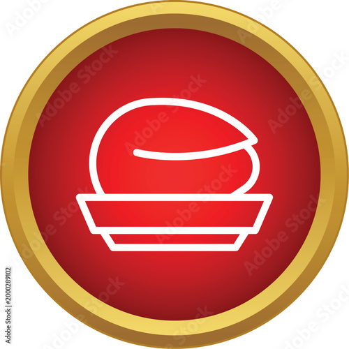 Sushi nigiri serving as an icon in a vibrant red circle with a golden frame