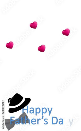 Happy Father's Day Greeting Background with Hat, Bow Tie, and Floating 3D Hearts