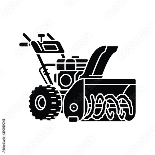 Silhouette snow blower machine for winter clearing during snowfall Vector Illustration Isolated on white background