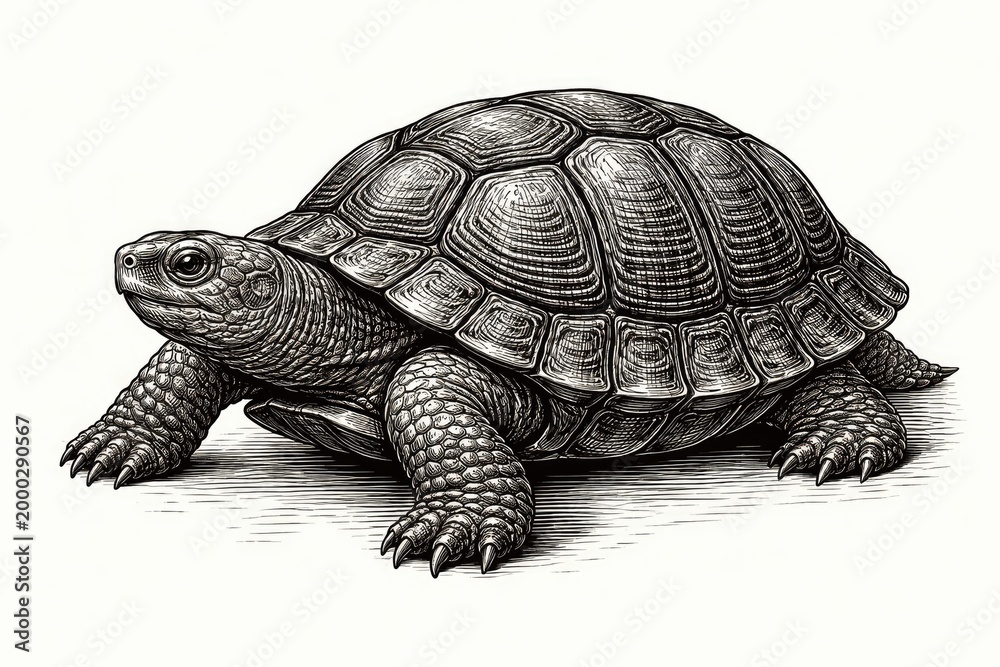 Fototapeta premium antique black and white turtle clip art featuring traditional engraving