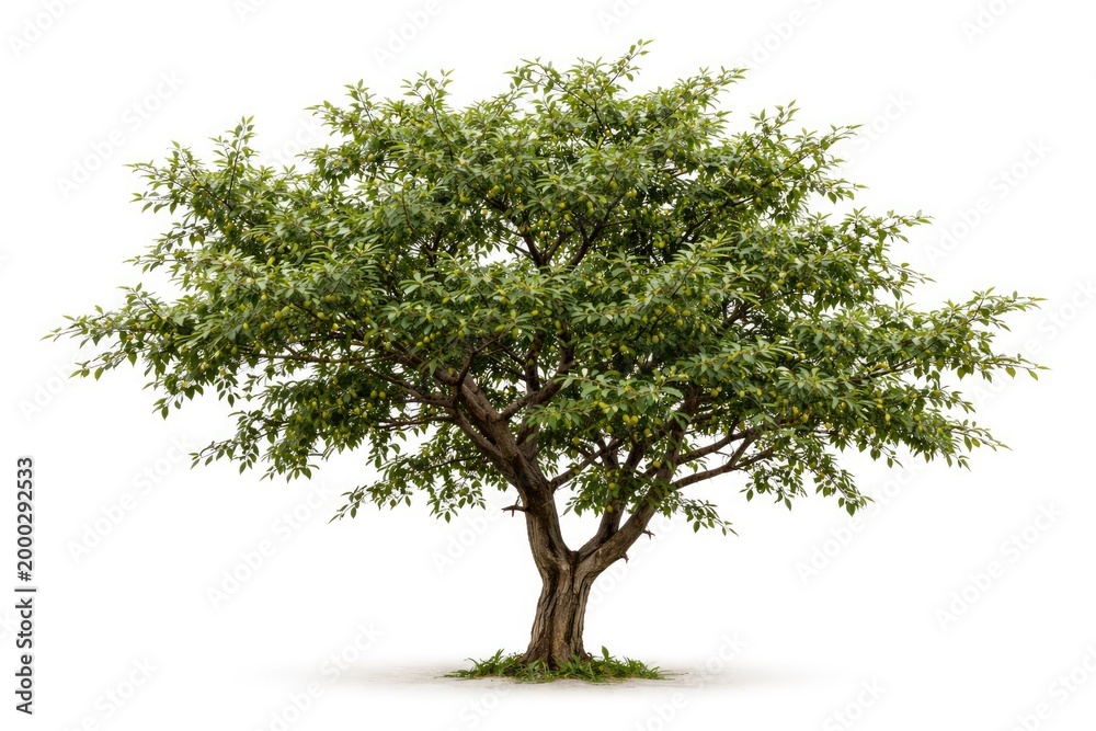 Obraz premium Detailed spiny Ziziphus mauritiana tree in copy space format against a clean white backdrop