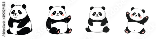 A playful flat vector design of a chubby panda in a child-friendly style, minimal details, no outlines, with a white background.