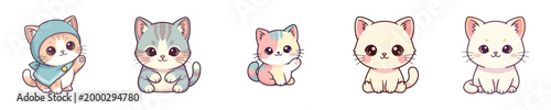 Adorable Kawaii Kittens Collection A Set of Cute and Playful Cartoon Cat Icons