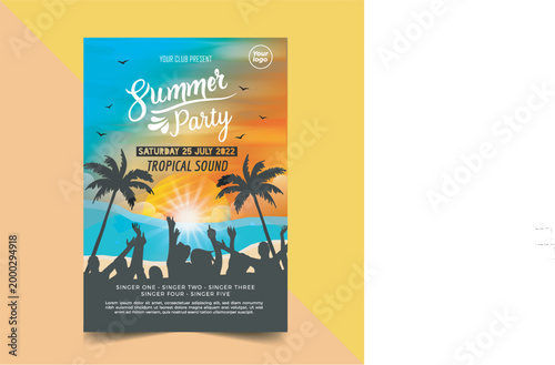 Summer party music poster template. Electro style concert disco club party event flyer invitation