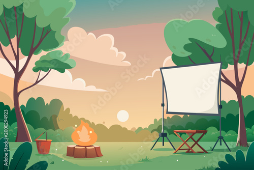 Outdoor Cooking During Sunset in Forest With Warm