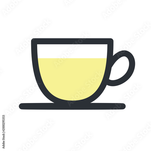 紅茶やハーブティーが入ったガラスのティーカップのアイコン　透過背景のシンプルな線画イラスト素材