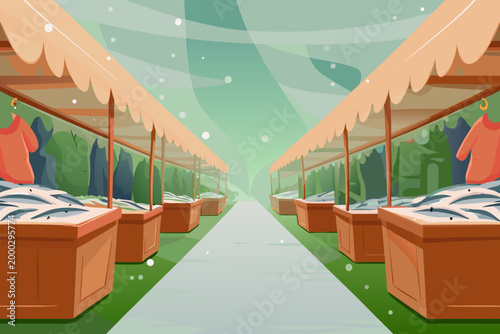 Busy Alley Fish Market With Narrow Path And Vendor