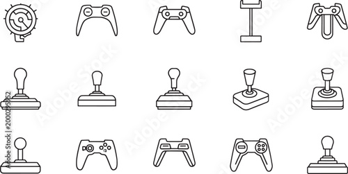Collection of black line for game controllers and joysticks gamepad gaming