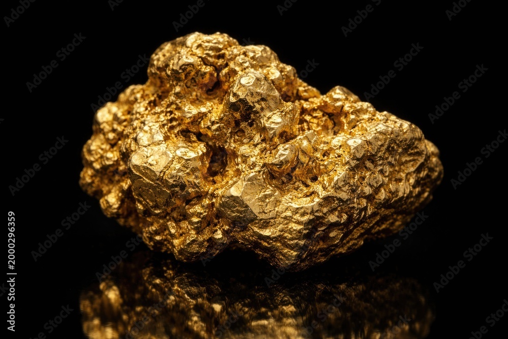 Fototapeta premium High resolution image of a gold nugget on plain black background