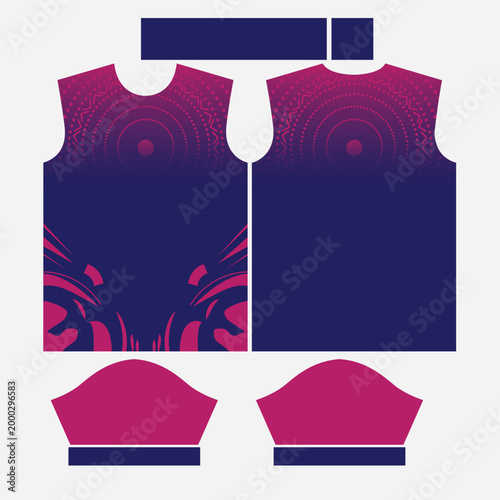 Abstract Navy Blue and Magenta Sports Jersey Sublimation Pattern with Mandala Geometric Design