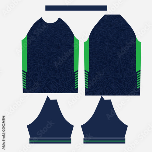 Abstract Floral Leaf Pattern Sports Jersey Sublimation Template in Navy and Green