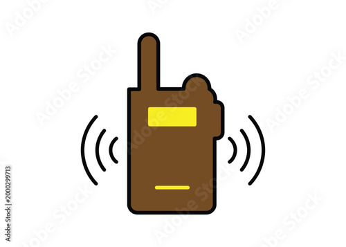 Illustration of a brown walkie talkie icon with yellow screen and antenna on transparent background.