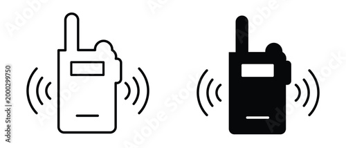 Walkie Talkie Icons Set Radio Communication Device Line and Solid Signal Symbols