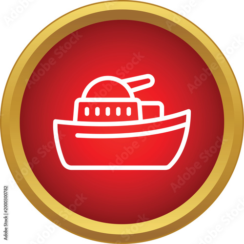 Outlined military ship icon representing naval power and defense within a red and gold circle