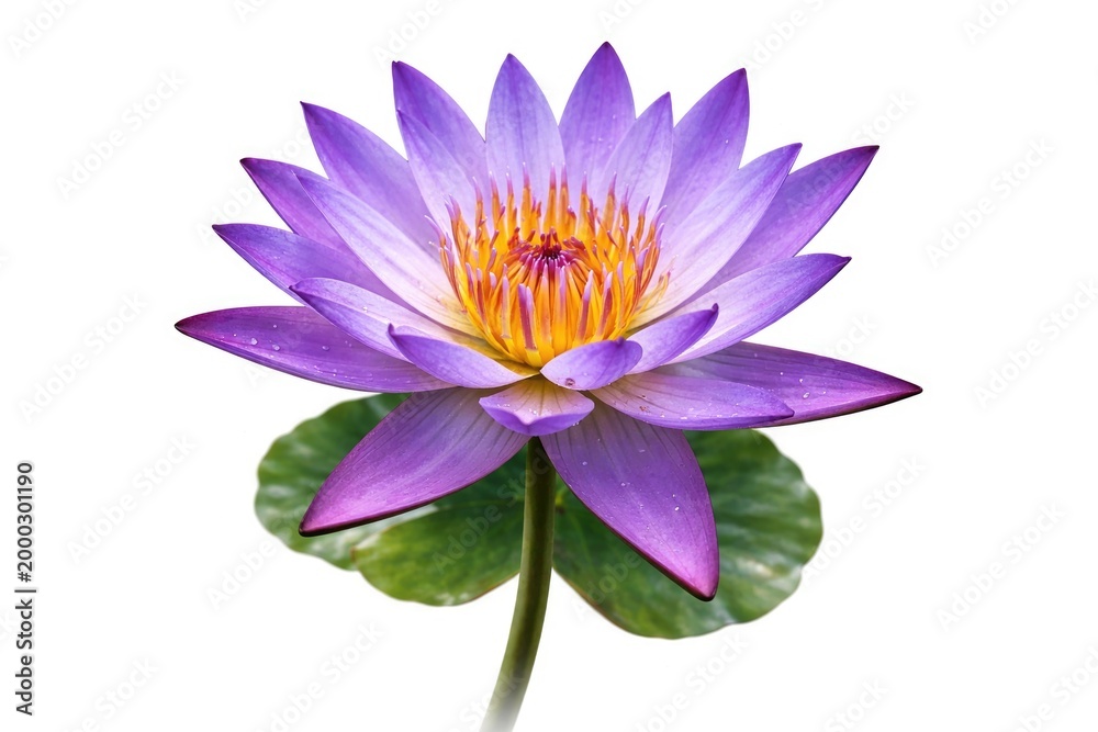 Obraz premium Graceful purple water lily flower on a plain white background