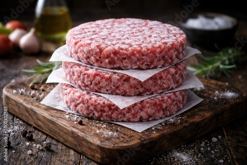 High quality frozen minced meat burger ready to fry