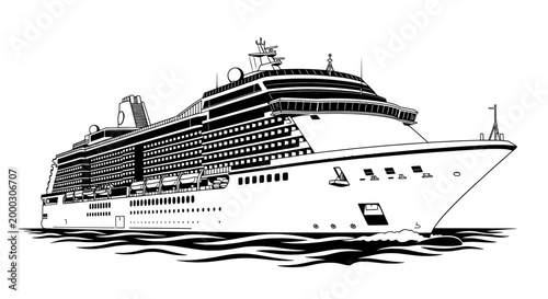 Cruise ship illustration of modern luxury ocean liner on water
