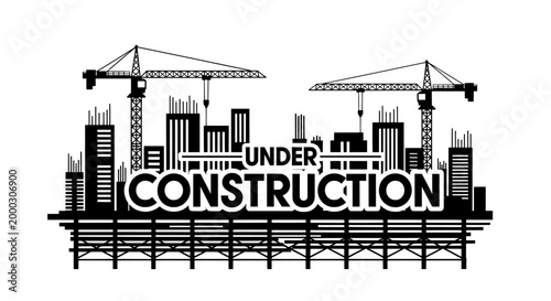 Under construction silhouette with city skyline and cranes
