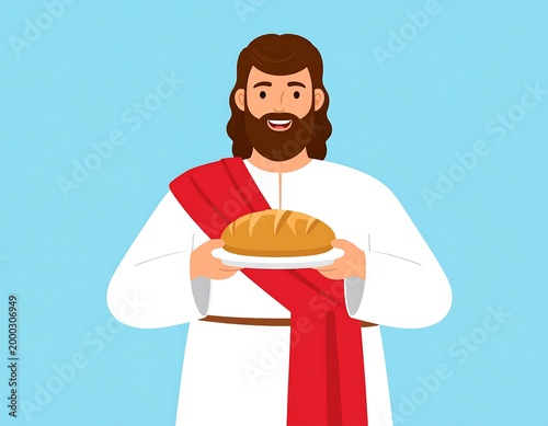 Jesus holding a plate with bread