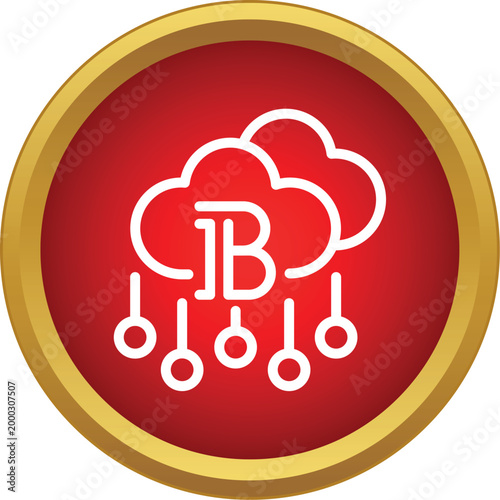 Bitcoin symbol with clouds distributing digital currency to a network