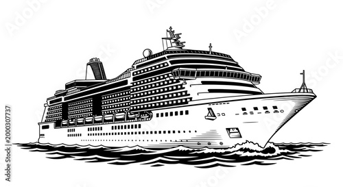 Cruise ship illustration of modern luxury ocean liner on water
