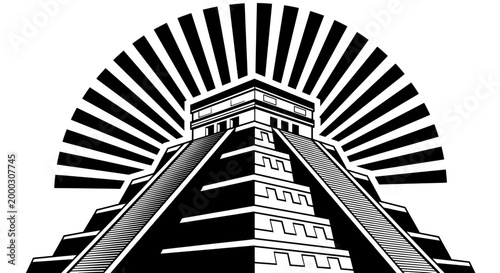 Pyramid of Chichen Itza Mayan temple ancient civilization icon
