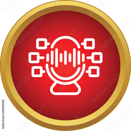 Voice assistant technology icon showing audio waves in a red circle button